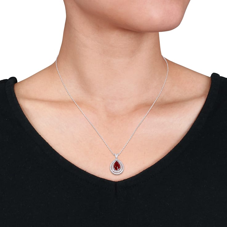 1 3/4 CT TGW Ruby and 1/3 CT TW Diamond Teardrop Necklace in 18K White Gold