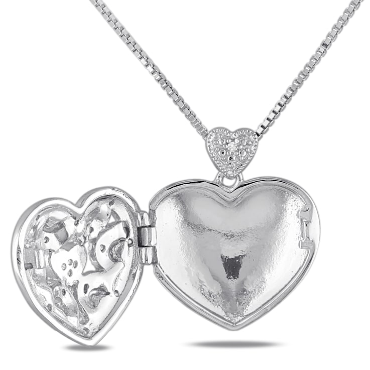 Diamond Heart Locket Pendant with Chain in Sterling Silver
