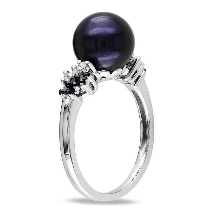 9-9.5MM Black Freshwater Cultured Pearl and 1/8 CT TW Black & White
Diamond Ring in Sterling Silver