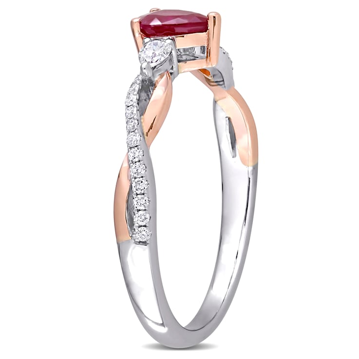 2/5 CT TGW Ruby and 1/5 CT TW Diamond 3-stone Promise Ring in 2-tone 14K
White and Rose Gold