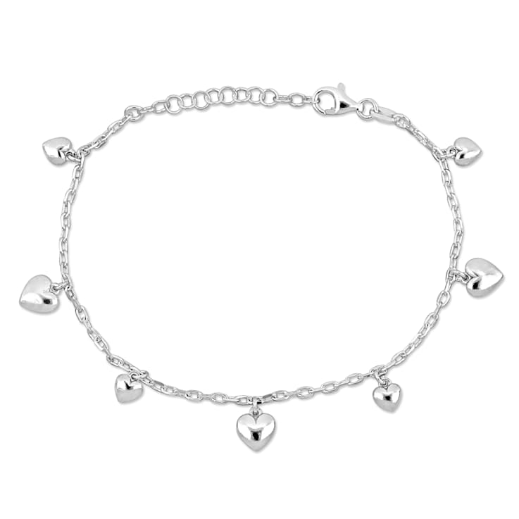 Heart Charm Station Cable Bracelet in Sterling Silver