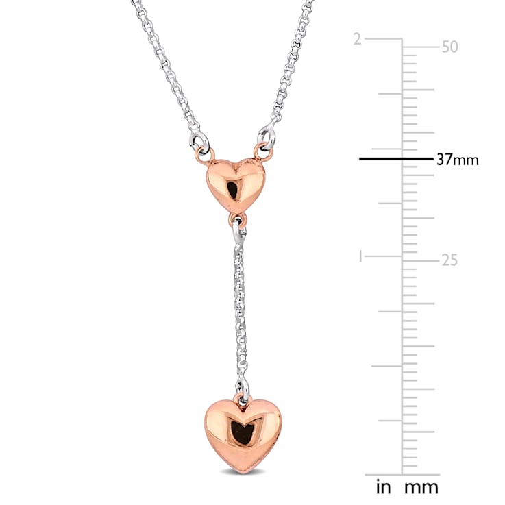 Heart Drop Necklace in 2-Tone Sterling Silver