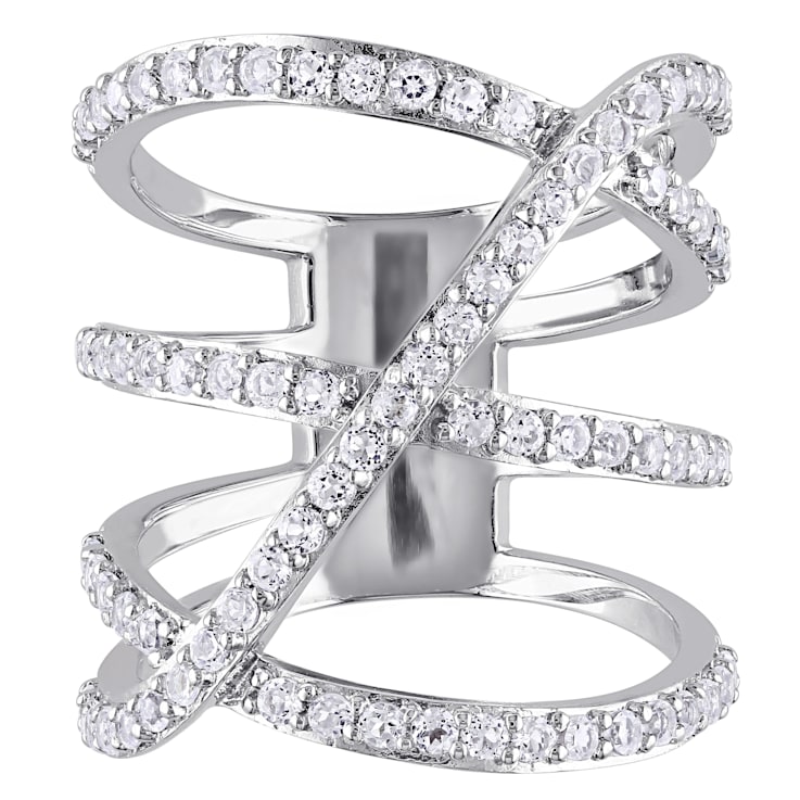 2 2/5 CT TGW White Topaz Crossover Split Shank Ring in Sterling Silver