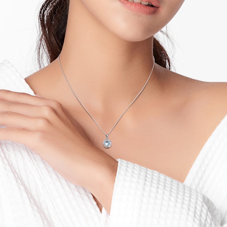 1 3/5 CT TGW Sky Blue Topaz Halo Pendant with Chain in Sterling Silver