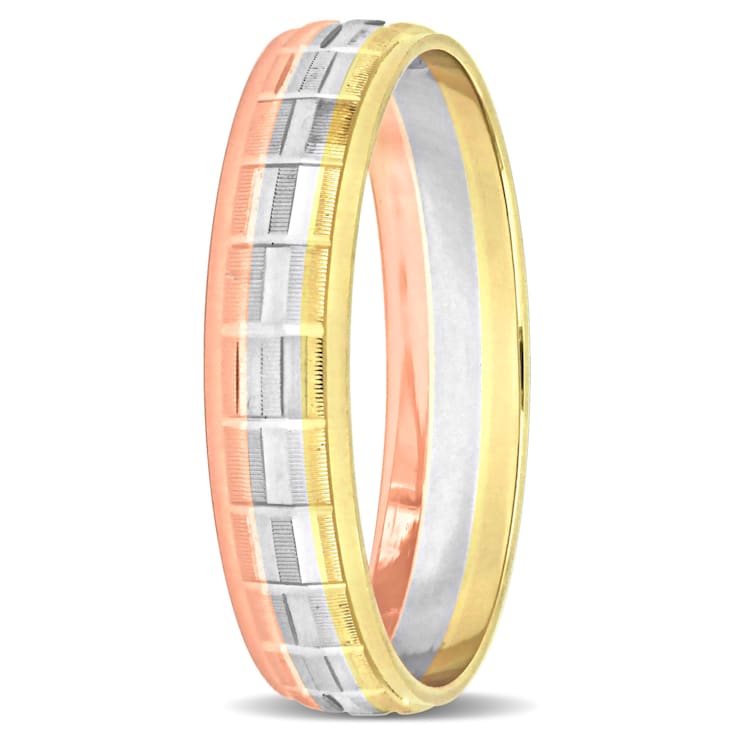 Ladies 4mm Matte Three Row Wedding Band in 10K 3-Tone Gold