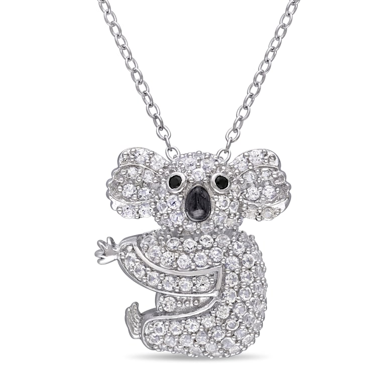 1 1/10 CT TGW Created White Sapphire and Black Spinel Koala Necklace in
Sterling Silver