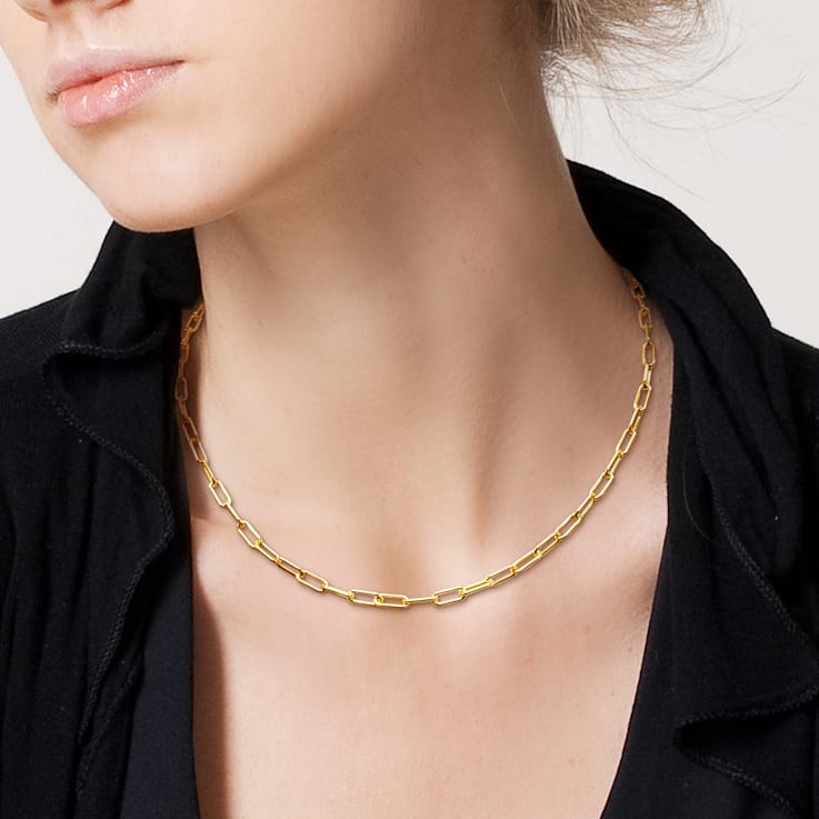 Paperclip Chain Necklace in 18k Yellow Gold Over Sterling Silver