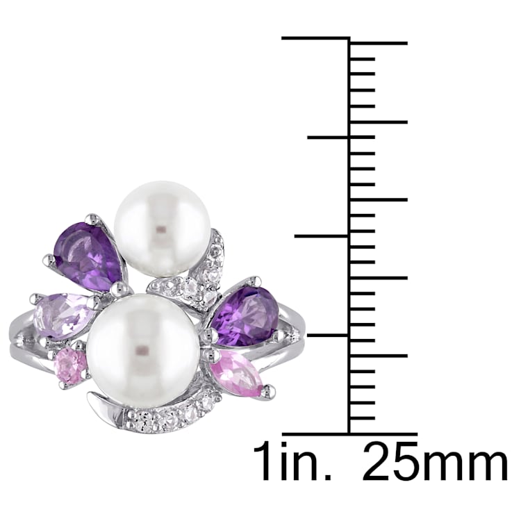 6.5-8MM Freshwater Cultured Pearl & 1 3/8 CT TGW Multi Gem Ring in
Sterling Silver