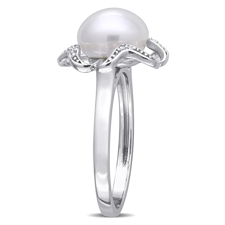 9-9.5MM Freshwater Cultured Pearl and Diamond-Accent Floral Cocktail
Ring in Sterling Silver