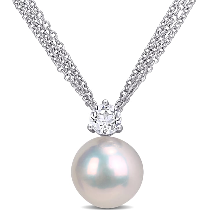 11-12MM Freshwater Cultured Pearl and 5/8 CT TGW White Topaz Pendant in
Sterling Silver