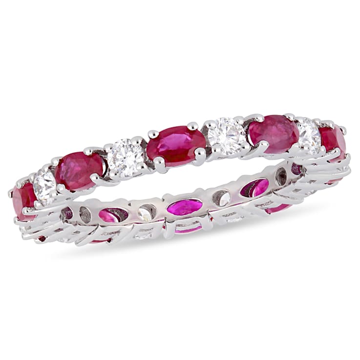 2 CT TGW Ruby and 3/4 CT TW Diamond Eternity Ring in 14K White Gold
