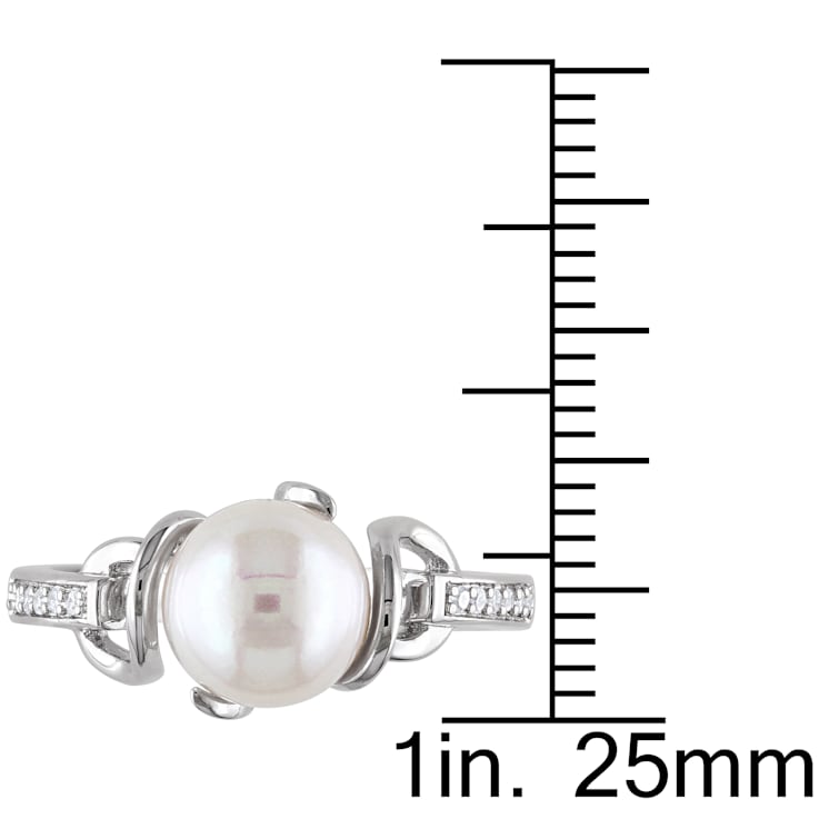 8-8.5MM Freshwater Cultured Pearl and Diamond Twist Ring in Sterling Silver