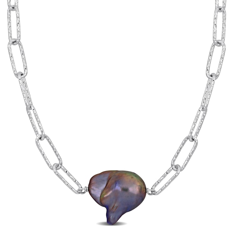 13-14 MM Grey Freshwater Cultured Pearl Necklace in Sterling Silver