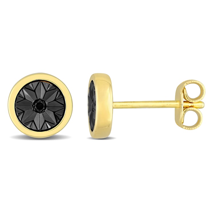 Black Diamond Accent Circle Men's Stud Earrings in 18K Yellow Gold Over
Sterling Silver