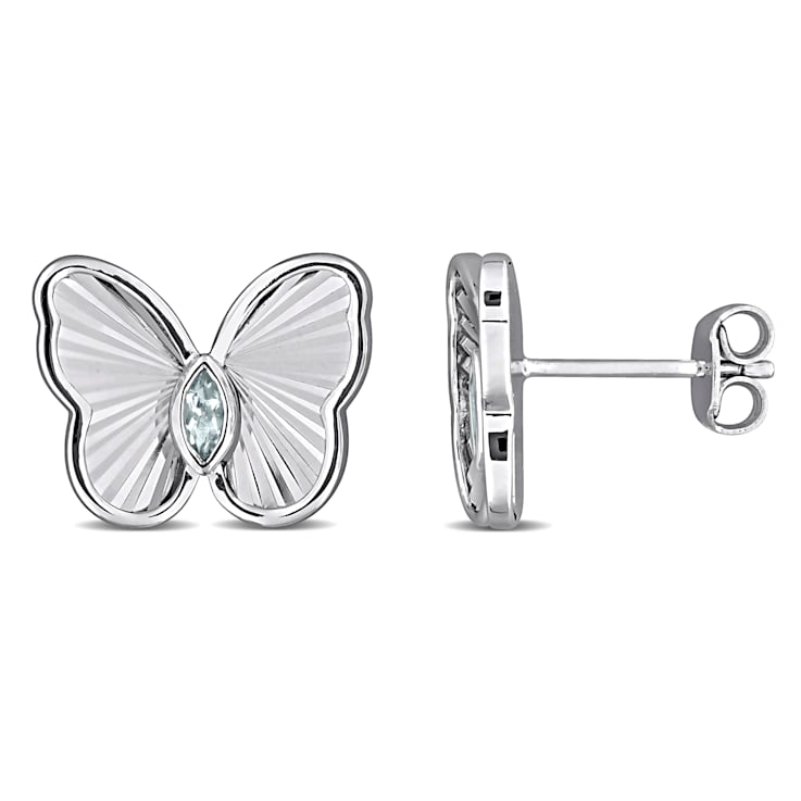 1/6 CT TGW Aquamarine Butterfly Stud Earrings in Sterling Silver