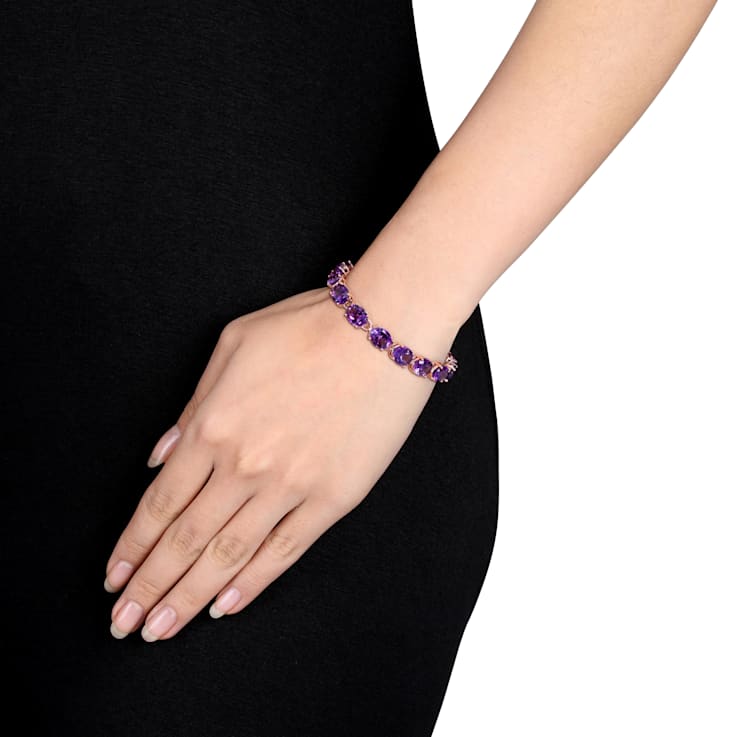 36 CT TGW Oval-Cut Africa-Amethyst Tennis Bracelet in Rose Gold Plated
Sterling Silver