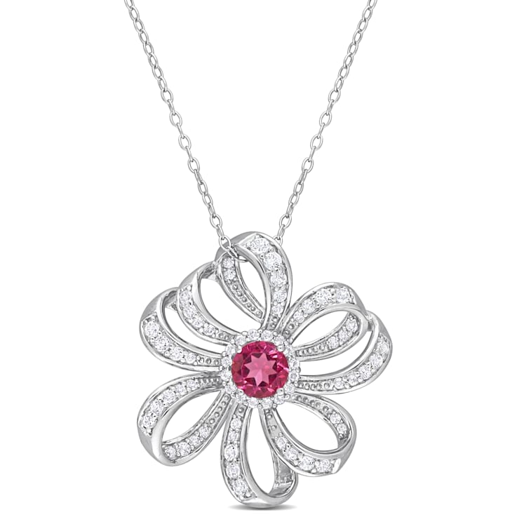 2 3/4 CT TGW Pink Topaz and White Topaz Flower Pendant with Chain in
Sterling Silver
