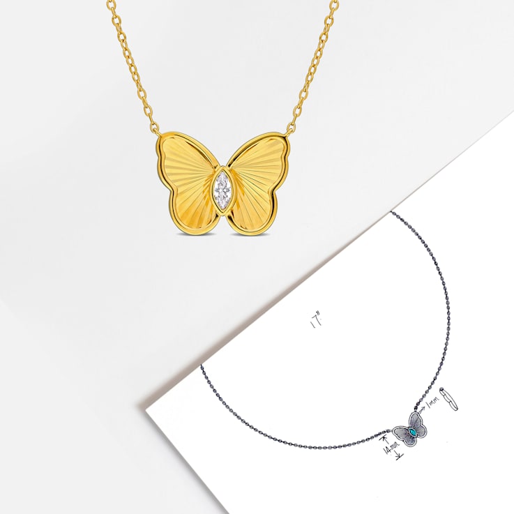 1/5 CT TGW Created White Sapphire Butterfly Necklace in Yellow Plated
Sterling Silver