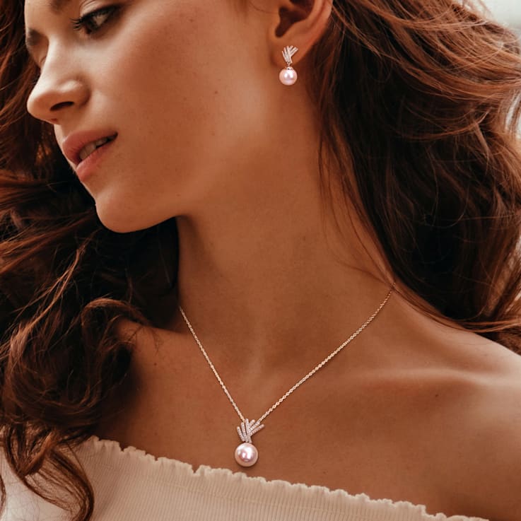 11-12MM Freshwater Cultured Pearl & 1/10 CT TW Diamond Earrings and
Necklace Set in Sterling Silver