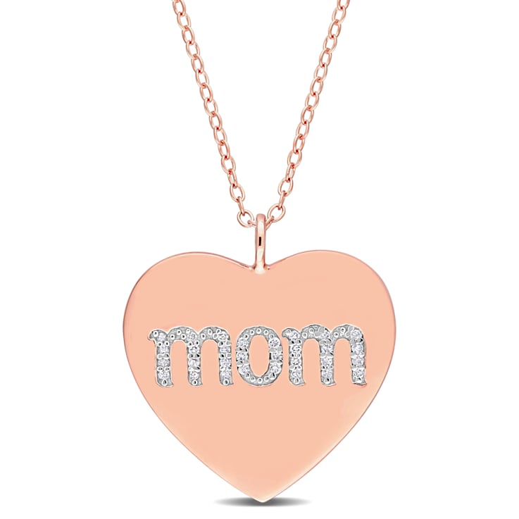 1/10ctw Diamond 'Mom' Engraved Heart Pendant with Chain in 18K Rose Gold
Over Sterling Silver