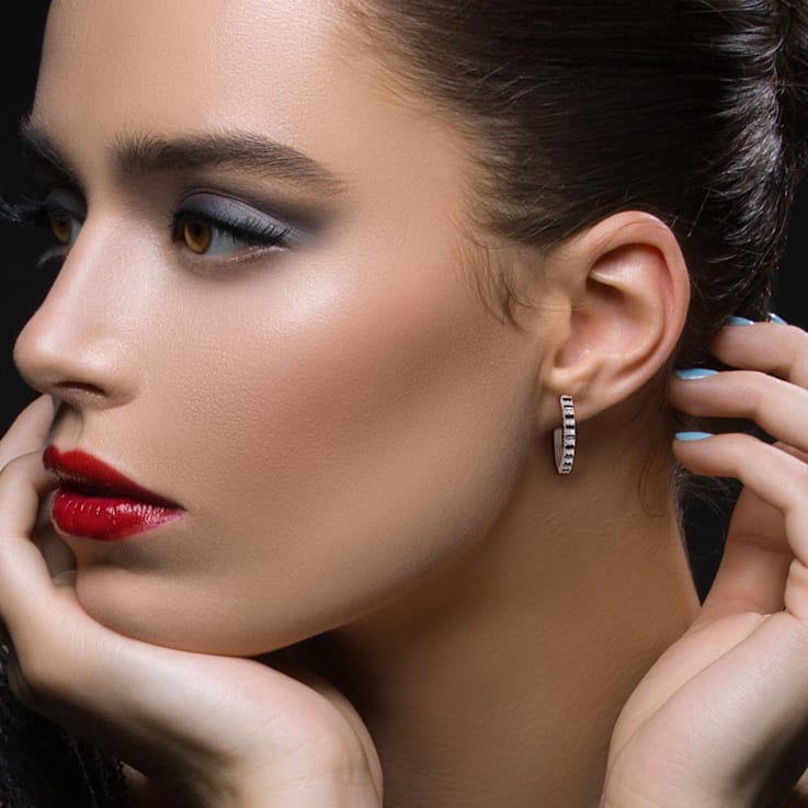 2 1/2 CT TGW Black Spinel and Created White Sapphire Hoop Earrings in
Sterling Silver