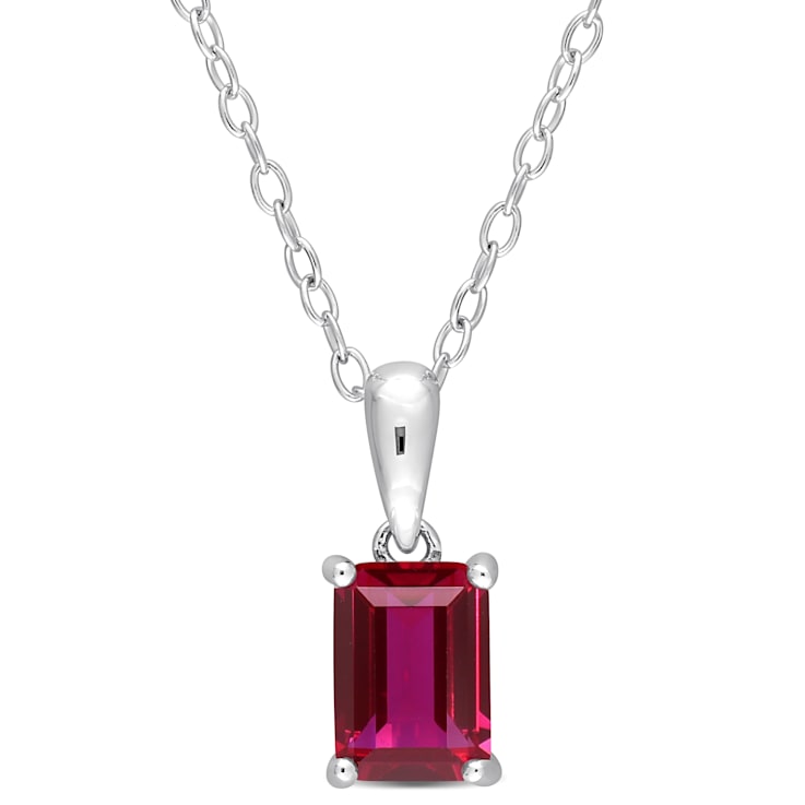 1 5/8 CT TGW Created Ruby Solitaire Pendant with Chain in Sterling Silver