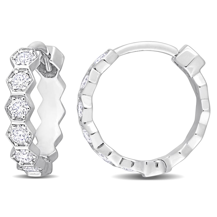 1/2 CT TW Diamond Hoop Earrings in 14K White Gold