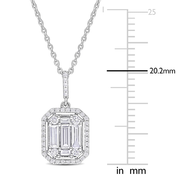 4/5 CT TW Diamond Halo Pendant with Chain in 14K White Gold