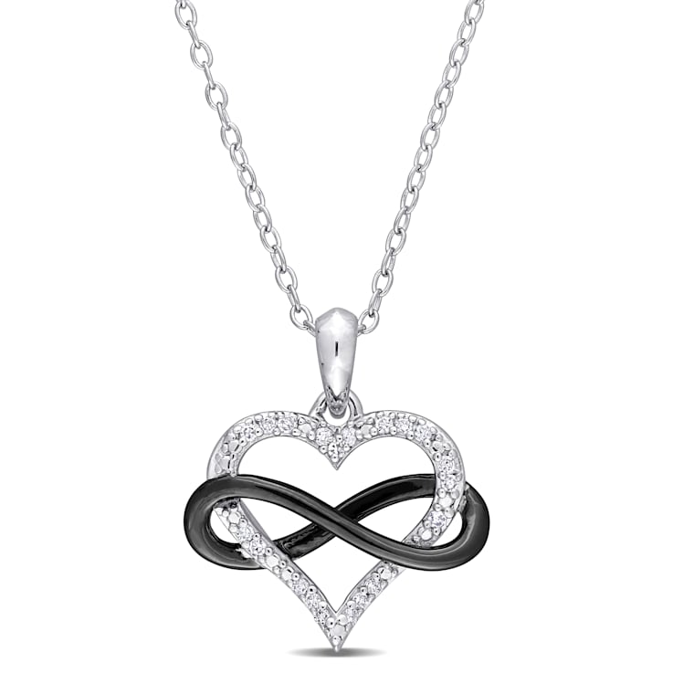 1/10 CT TW Diamond Heart Infinity Pendant with Chain in Sterling Silver
with Black Rhodium