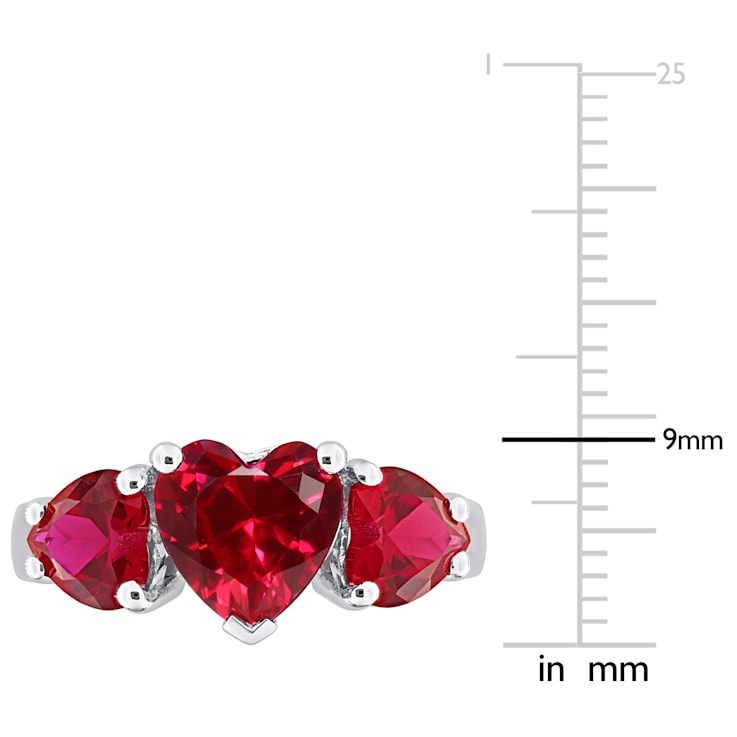 4 4/5 CT TGW Created Ruby 3-Stone Heart Ring in Sterling Silver