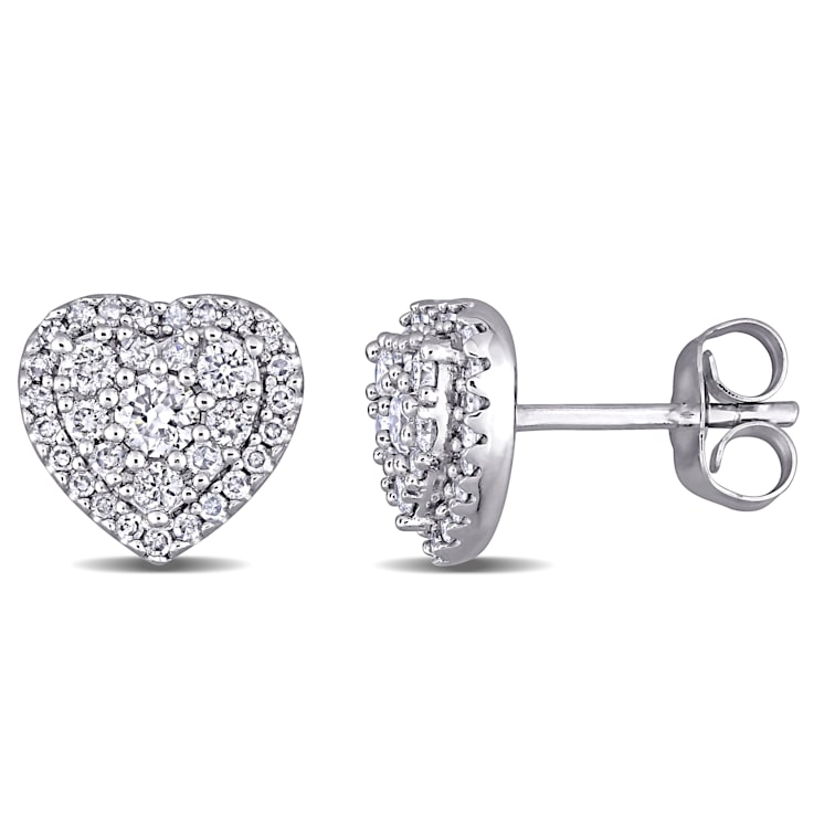 1/2 CT TW Diamond Composite Heart Shape Halo Stud Earrings in 10k White Gold
