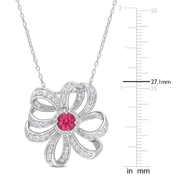 2 3/4 CT TGW Pink Topaz and White Topaz Flower Pendant with Chain in
Sterling Silver