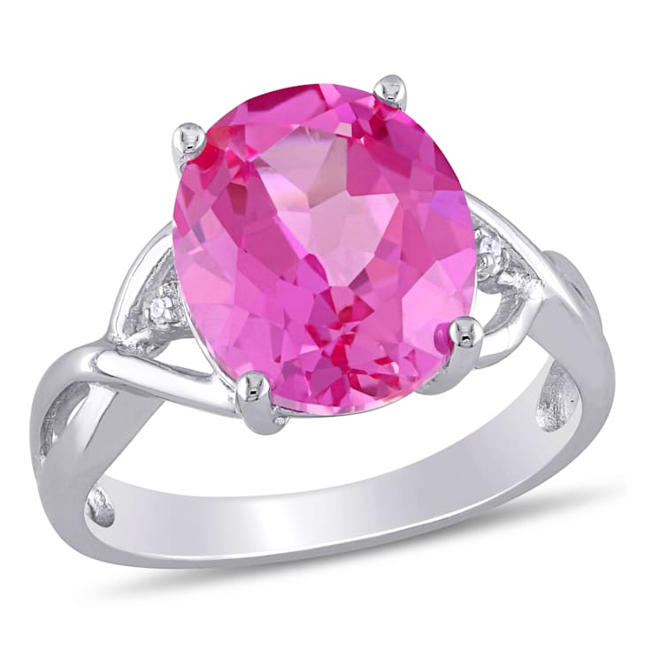 7 1/2 CTW Created Pink Sapphire and Diamond Accent Ring in Sterling Silver