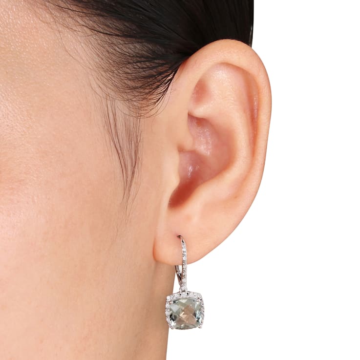 5 3/4 CT TGW Green Quartz and 1/5 CT TDW Diamond Halo Earrings in
Sterling Silver