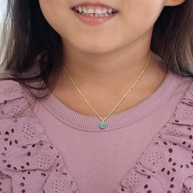 Turquoise Enamel Heart Necklace in 14K Yellow Gold Over Sterling Silver