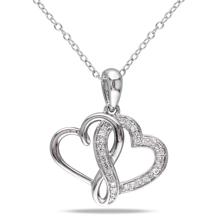 1/7 CT TW Diamond Interlocking Heart Pendant with Chain in Sterling Silver