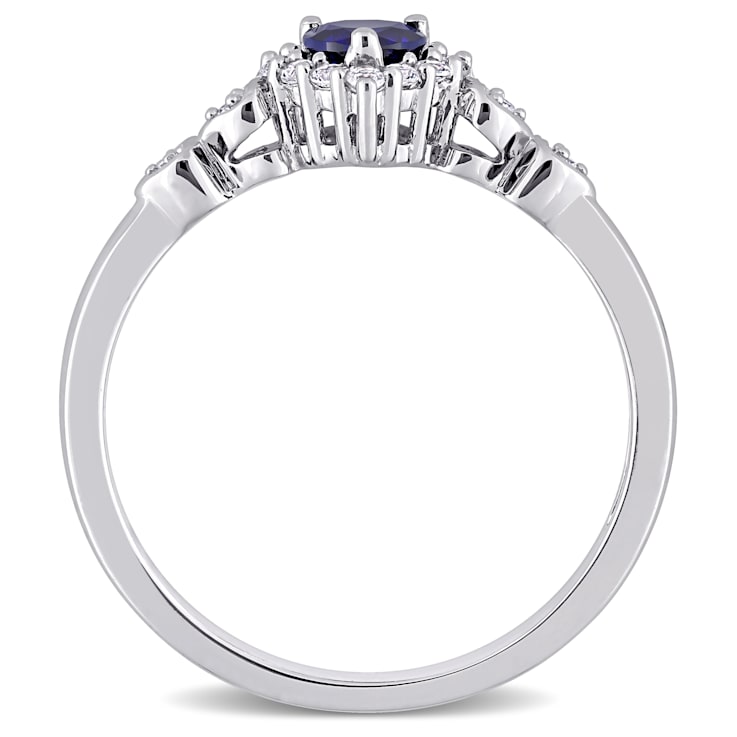 3/8 CT TGW Created Blue and White Sapphire, Diamond Accent Halo Ring in
Sterling Silver