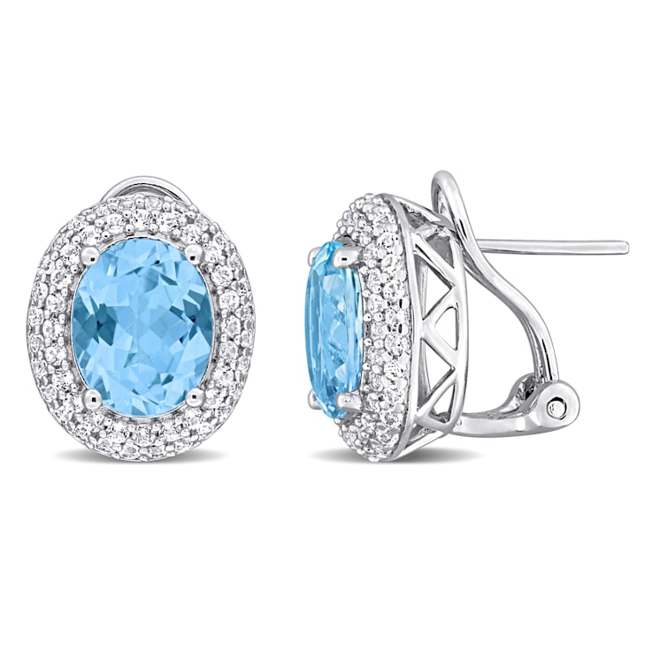8 5/8 CT TGW Sky Blue Topaz and White Topaz Double Halo Earrings in
Sterling Silver