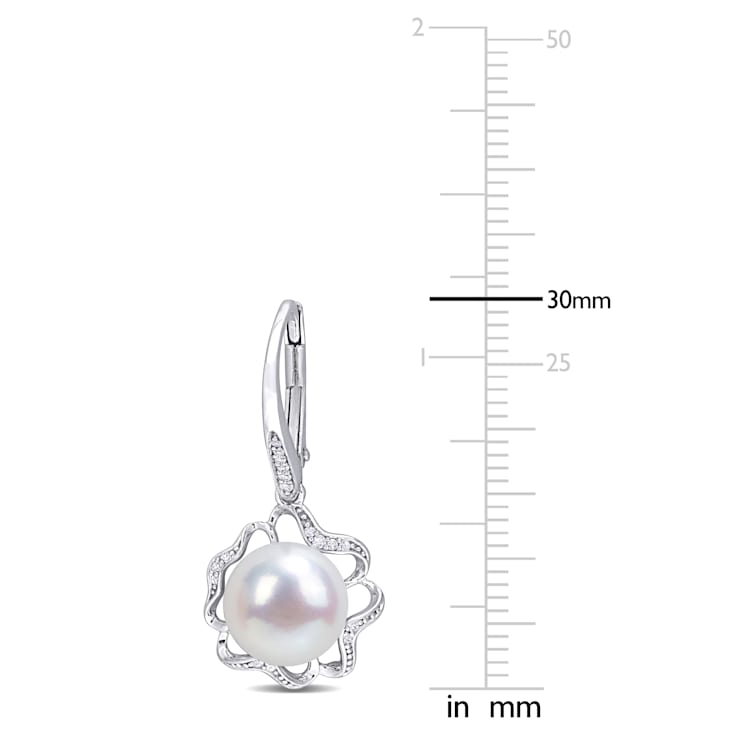 9-9.5 MM Freshwater Cultured Pearl and 1/10 CT TW Diamond Floral
Earrings in Sterling Silver