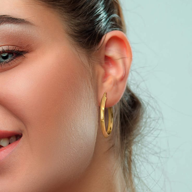 30MM Flat Knife Edge Hoop Earrings in Yellow Plated Sterling Silver