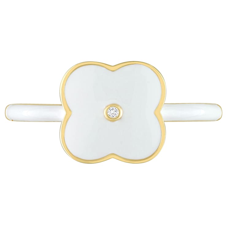 0.01 CT TGW Created White Sapphire Floral White Enamel Ring in Yellow
Plated Sterling Silver