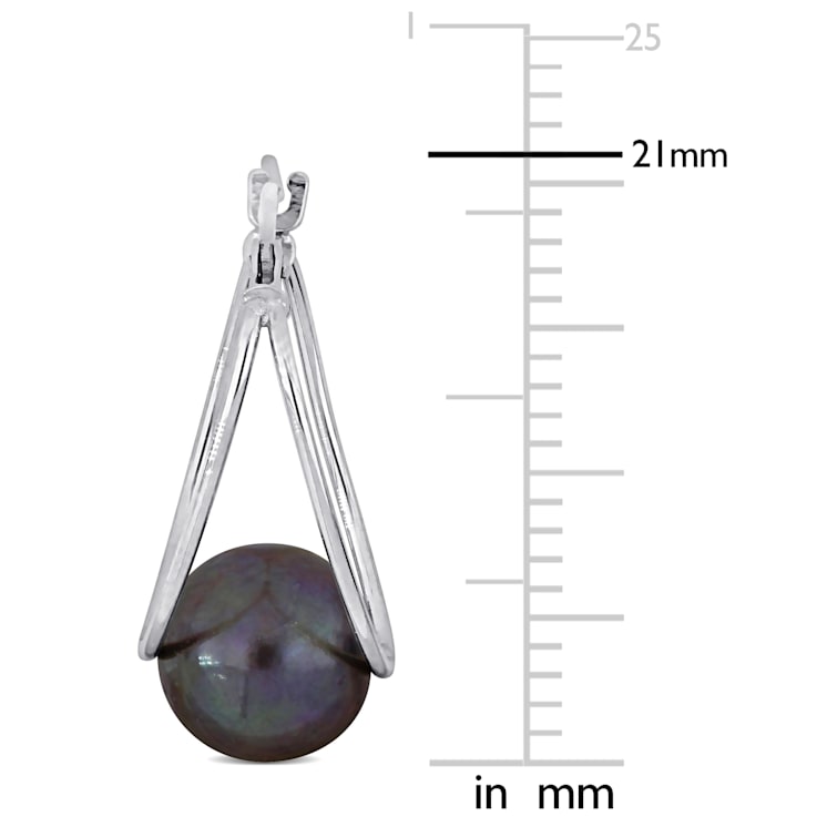 8-8.5MM Black Freshwater Cultured Pearl Drop Earrings in 10K White Gold