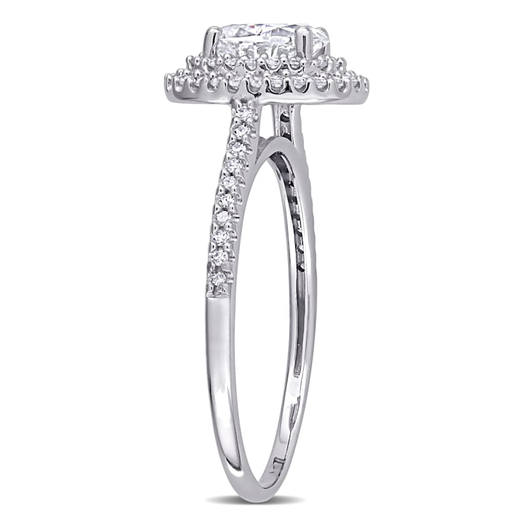 1 CT DEW Created Moissanite and 1/3 CT TW Diamond Double Halo Engagement
Ring in 14K White Gold