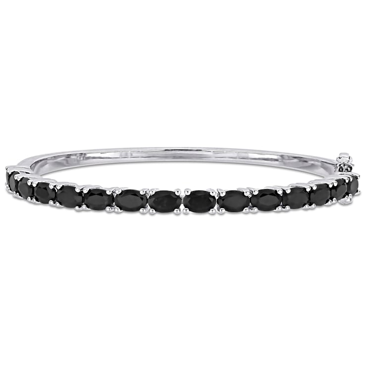 9-1/3 CT TGW Oval-Cut Black Sapphire Bangle in Sterling Silver