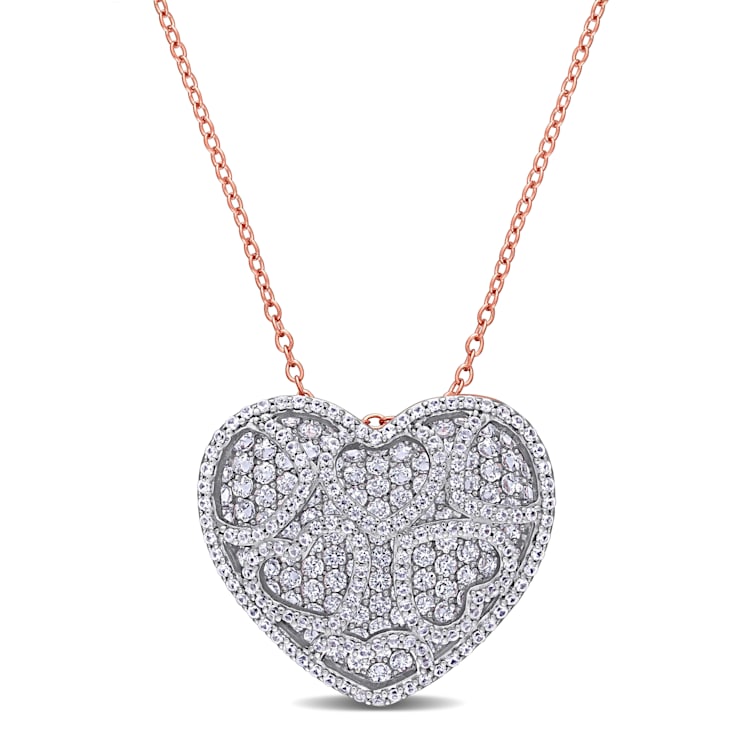 4 CT TGW Created White Sapphire Heart Cluster Necklace in 2-Tone
Sterling Silver