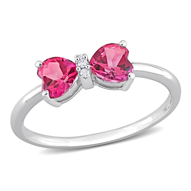 1 CT TGW Pink Topaz and Diamond Accent Bow Ring in 10K White Gold