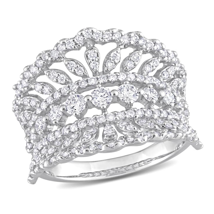 1 1/5 CT TGW Lab Grown Diamond Crown Design Wide Ring in 14K White Gold
