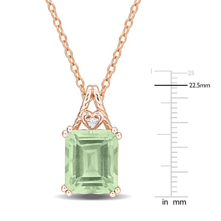 5 5/8 CT TGW Green Quartz and White Topaz Pendant with Chain in Rose
Plated Sterling Silver