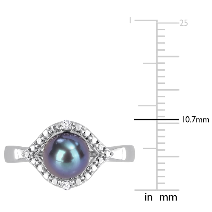 7-7.5MM Black Freshwater Cultured Pearl and White Topaz Halo Ring in
Sterling Silver