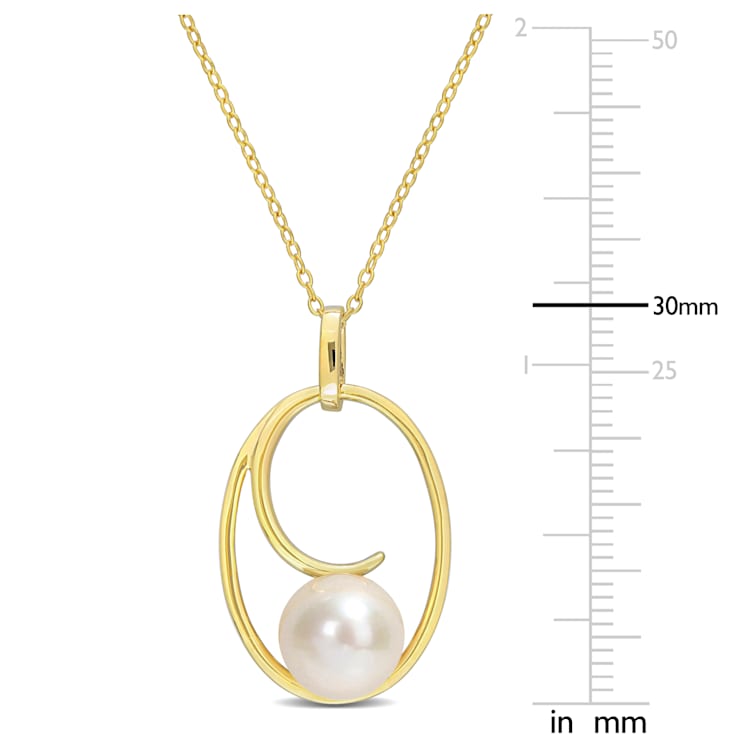 9.5-10MM Cultured Freshwater Pearl Pendant with Chain in 18K Yellow Gold
Plated in Sterling Silver